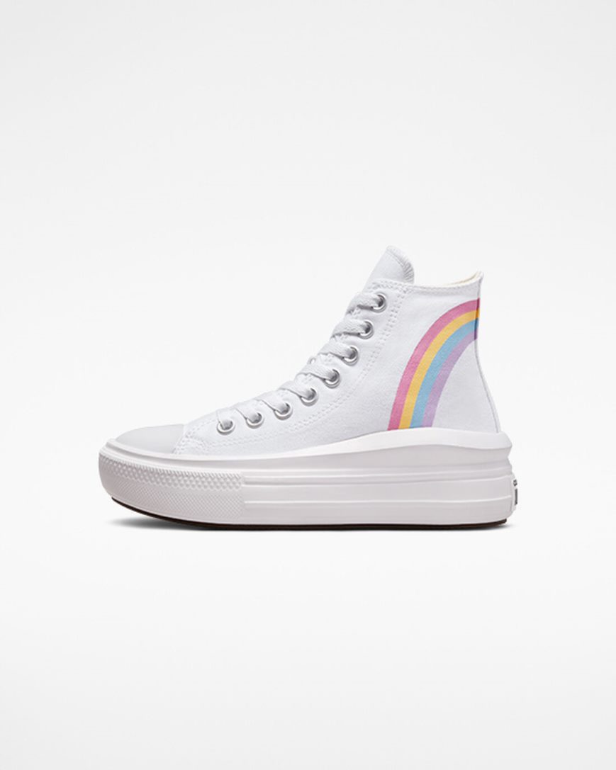 Sapatos Plataforma Converse Chuck Taylor All Star Move Rainbow Cloud Cano Alto Menina Branco Azuis Rosa | PT I043891